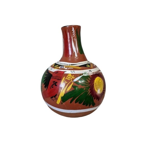 Artesian Pottery Water Jug Aqua Mexican  Hand Painted red clay 11.5 x 8 in - Picture 1 of 12